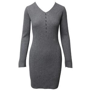 Alexander Wang Cutout Rib Knit Midi Dress Grey Silk‎ Blend Size Medium